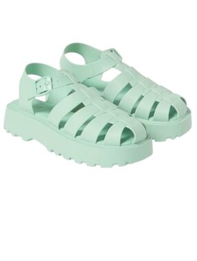 Zara Platform Jelly Fisherman Sandals Mint Green 40